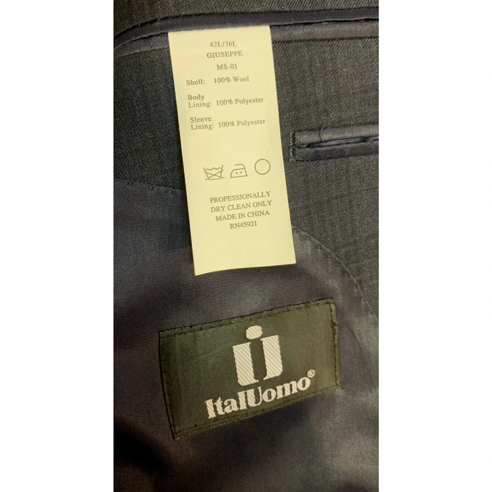 ItalUomo Mens Sports Coat Size 42L Guiseppe Navy Plaid Wool Office Academia